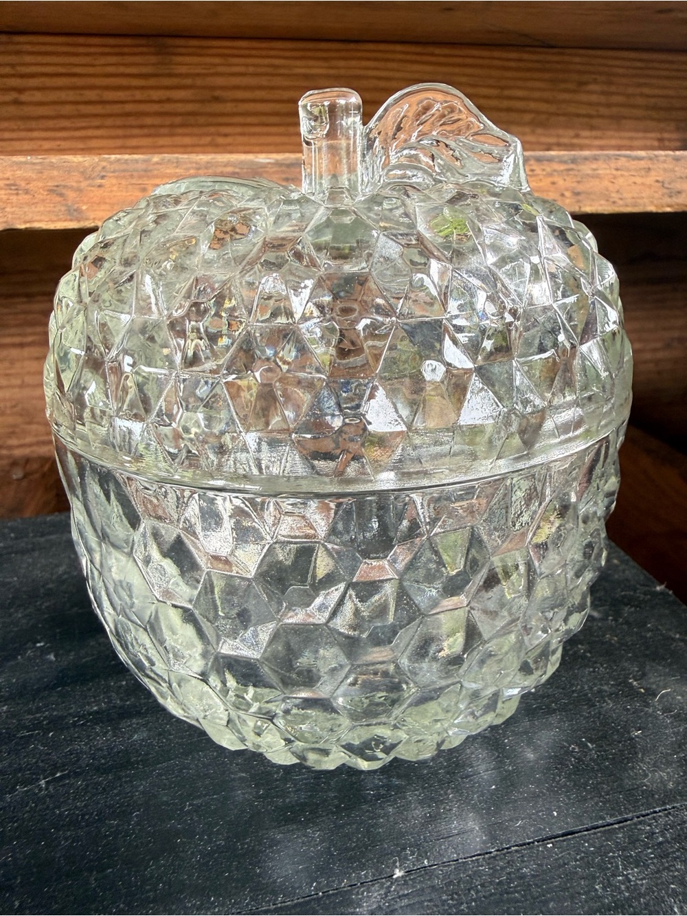 Clear Glass Apple Candy Dish with Lid - Decorative Home Accent